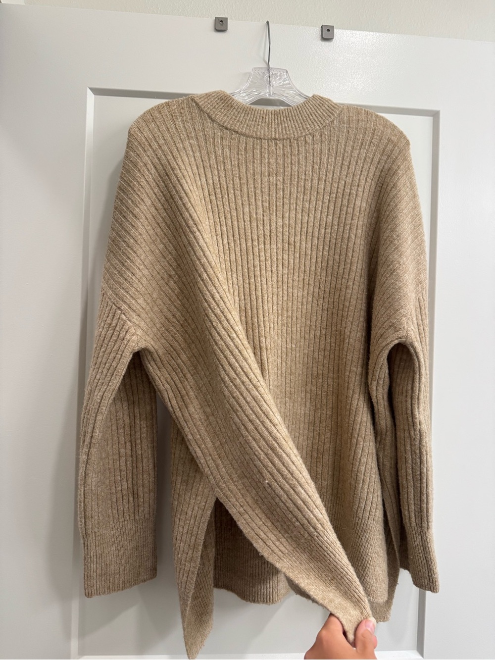H&M Taupe Ribbed Crewneck Sweater